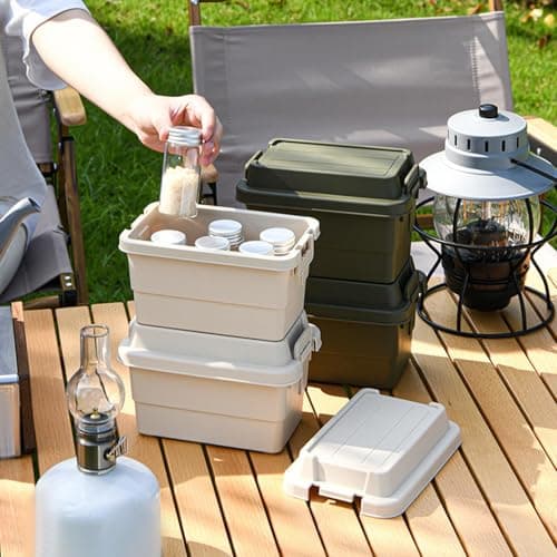 AMSLSIU Foldable Outdoor Storage Box Camping Travel Hiking Barbecue BBQ Car Trunk Organizer, Beige, Medium — view 4