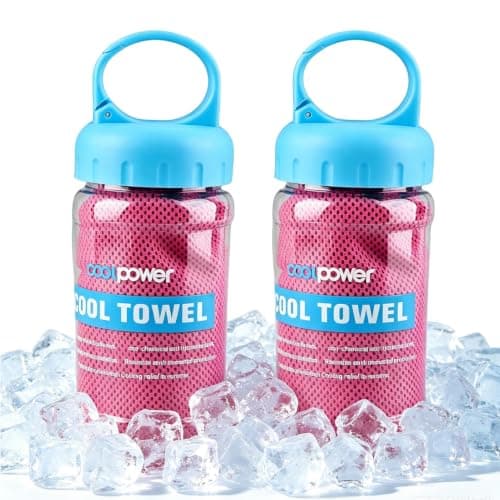 Kukyller Cooling Towel, 2PCS Cooling Towels with Storage Bottle Ice Towel Sweat Towel for Neck and Face Yoga Sport Running Gym Towels (Red)
