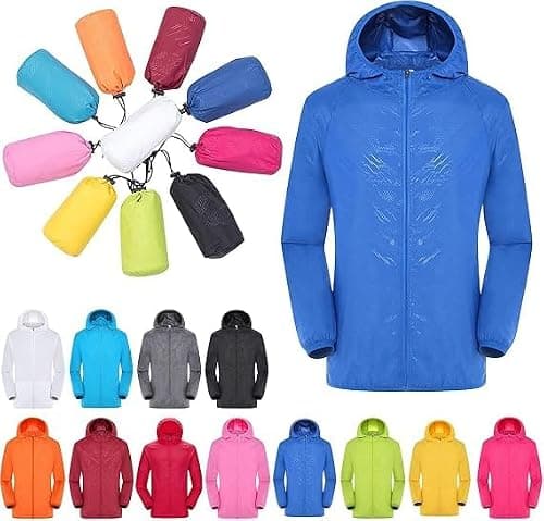 Womens Lightweight Waterproof Jacket Unisex Packable Windbreaker Active Outdoor Jacket Ladies Outdoor Trench Coats Zipper Rain Jacket Quick Dry For Hiking Walking Blue L