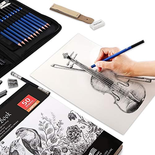 AGPTEK Sketching Pencils Set, Travel Case, 60-Sheet Pad — view 6