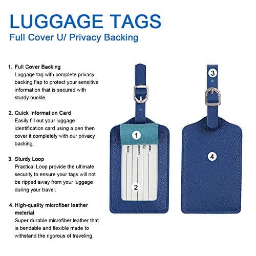 Luggage Tags, Microfiber Leather Personalized Suitcase Tag Set Luggage id Tags Labels Travel Accessories-Set of 4(Blue) — view 4