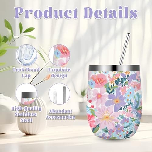 Flower Mug 12oz, Girls Travel Mug, Insulated Travel Coffee Mug with Lid and Straw, Stainless Steel Flower Cup for Ice Drinks Wine, Home Picnic, Ice Preservation, Gifts for Girls Women Flower Lovers — view 2