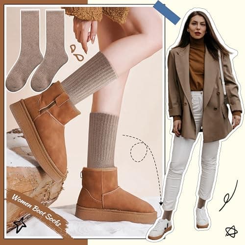 EBMORE Womens Merino Wool Thermal Socks Warm Winter Thick Walking Cosy Boot Crew Comfy Gift Work Hiking Socks Stocking Fillers for Women Ladies 5 Pairs(Mix Color A) — view 4