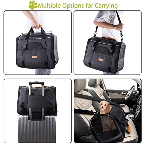 Morpilot Cat Carrier - Airline Approved, Top Opening Portable Dog Bag with Breathable Mesh/Removable Mat, Adjustable Shoulder Strap & Bowl, Foldable Travel Cage, M, Grey (Max 7kg) — view 4