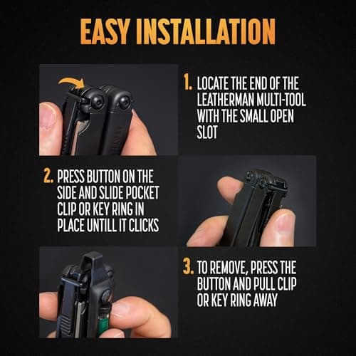 Galvanox Pocket Clip for Leatherman with Built-in Level and Quick Release Lanyard Ring, Fits Charge/Wave/Surge Multitool Models and More, Durable Carbon Steel (Black) — view 3