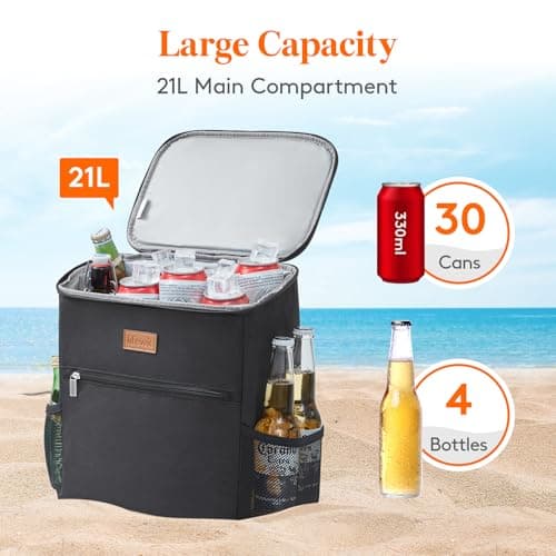 Lifewit 21L 30-Can Soft Cooler Backpack Bag with Hard Liner, Large Insulated Picnic Lunch Box Soft-Sided for Camping/BBQ/Family Outdoor Activities, Black — view 2