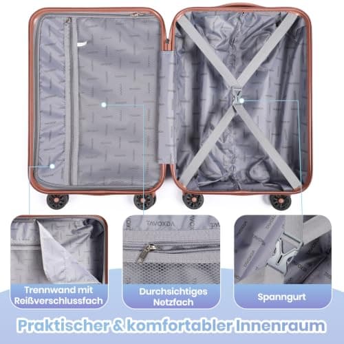 H.yeed Luggage Sets of 3 Piece, Lightweight Trolley Travel Suitcase Set ABS Hard Shell with 4 Spinner Wheels TSA Lock for Man Women, 24" + Duffels Bag & Toiletry Bag, Blue — view 4