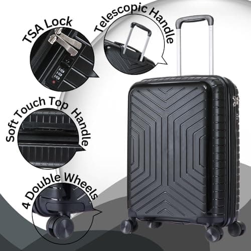 DK Luggage 20” Cabin Ryanair, EasyJet, BA, Jet 2 Hard Shell Approved Hand Luggage Polypropylene Suitcase 4 Wheel Spinner Luggage PP20 Black — view 3