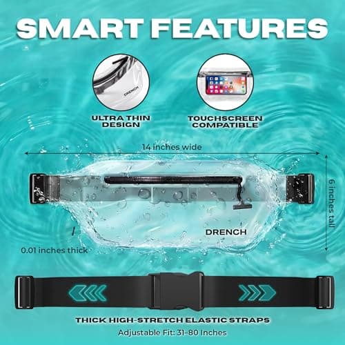 DRENCH 100% Waterproof Clear Bum Bag | IPX8 Transparent Waist Bag for Beach Holidays, Festivals & Stadium Events | Waterproof Belt Bag for Phone, Cards, Travel Essentials & Concert Security — view 4