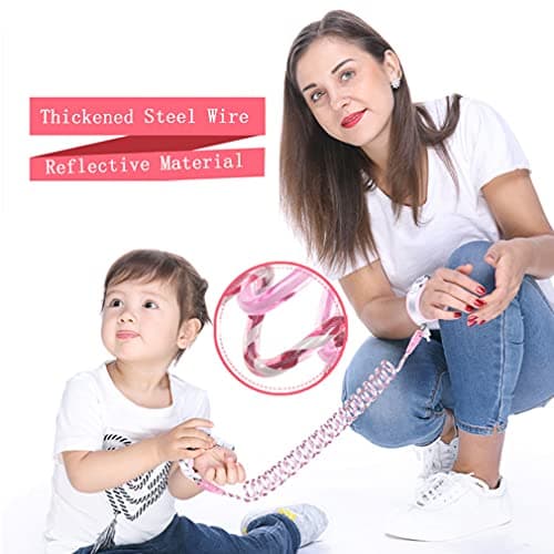 Anti Lost Belt/Locked Anti-Lost Child Safety Wrist Link, 360 Degree Rotating Joint Reflective Children Wrist Reins Safety Adjustable 1.5M Toddler Wrist Strap for Walking(Pink) — view 4