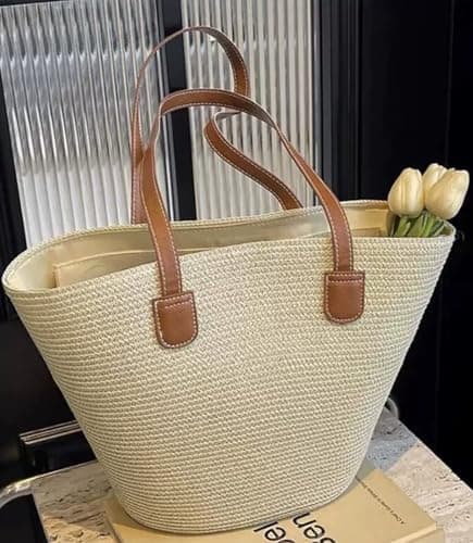 NTUOCAW Straw Beach Bag for Women Summer Beach Bag Large Beach Tote Bag Woman Shoulder Bag for Beach Travel Shopping Vacation Swim Pool Holiday Essentials Beach Tote Bags with Zipper (45cm*30cm*14cm) — view 4