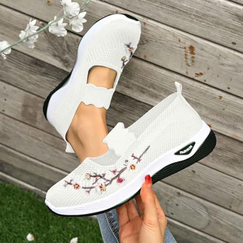 Walking Shoes Women's Lightweight Width H Mesh Orthopaedic Barefoot Shoes Embroidered Design Trainers Summer Breathable Memory Foam Sports Shoes Sports Shoes Comfortable Outdoor Summer Shoes Trainers — view 4