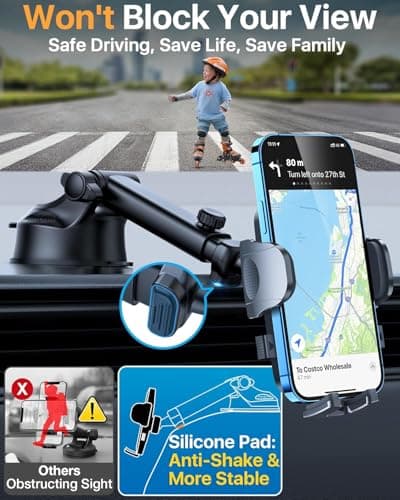 2026 BEST Car Phone Holder [110+LBS Strongest Suction & True Military-Grade]Rotatable Universal Mobile Phone Mount Dashboard Windscreen Vent Cradle Van Accessories for iPhone 16 Pro Max,Deep Black — view 4