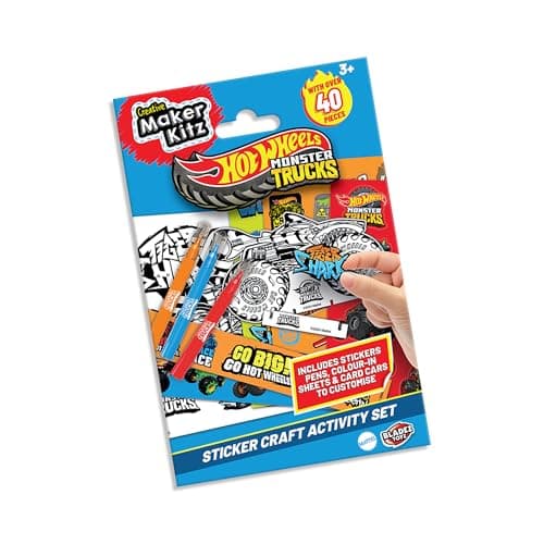 Hot Wheels Monster Trucks Sticker Activity Set, Colour-in Sheets - 1 Pack