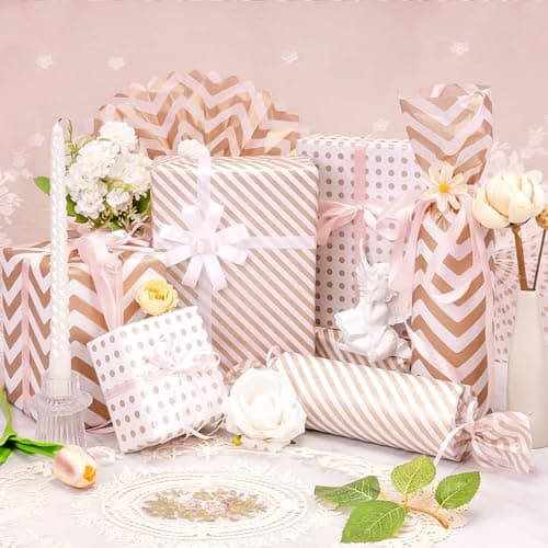 Larcenciel Tissue Paper Sheets, 30 Pcs Metallic Rose Gold Tissue Paper for Wrapping Gifts Gift Bags, Glitter Wavy Striped Tissue Wrapping Paper for Birthday, Wedding, Christmas, Valentines, 50 x 35 cm — view 4