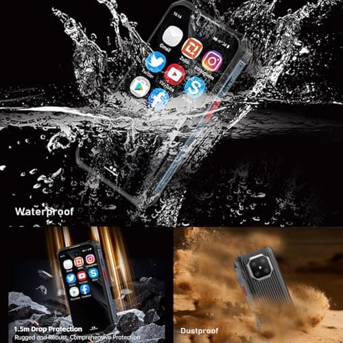 Mini Android 12 Rugged Smartphone,3000mah Battery, 3.88" 2-Card Slot 6GB+128GB, IP68K Waterproof Phones 4G, Gps，Otc， Google Play Mobile Phone Unlocked (Black) — view 3