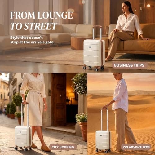 LUGG - Jetset 40cm Suitcase - 40x30x20cm- Ryanair Compatible - Underseat Size - Hard Shell ABS - Spinner & Removable Wheels - Lightweight Travel Luggage- Cream/Brown — view 4