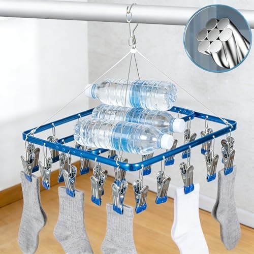 Clothes Drying Hanger 1PC 30 Clips Aluminum Alloy Laundry Rack Blue — view 4