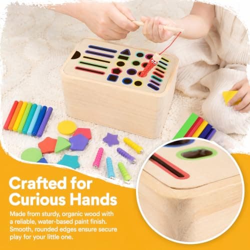 KASURE Montessori Wooden Toddler Travel Toys for 3+ Year Old Boys Girls, 5 In 1 Color Montessori Toys Educational Stocking Fillers Color Sorting Wooden Learning Toys for Boys Girls — view 4