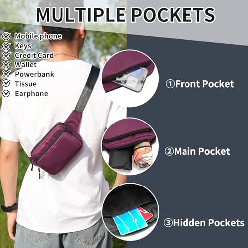 IHIGOGOFA Bumbags Waist Fanny Pack Fashion Bum Bag with 30cm Extended Belt for Dog Walking Climbing Hiking Travel Cycling Girls Ladies Men Women (Purple) — view 2