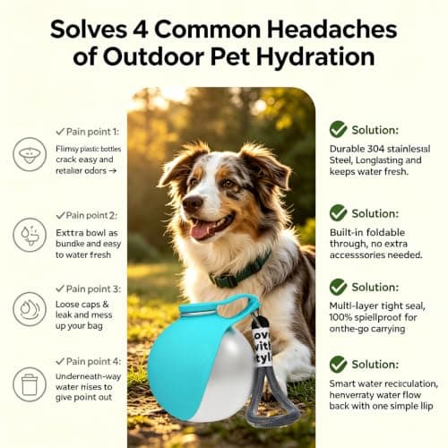 2-in-1 Portable Dog Water Bottle 285ml, Stainless Steel Pet Water Dispenser — view 5