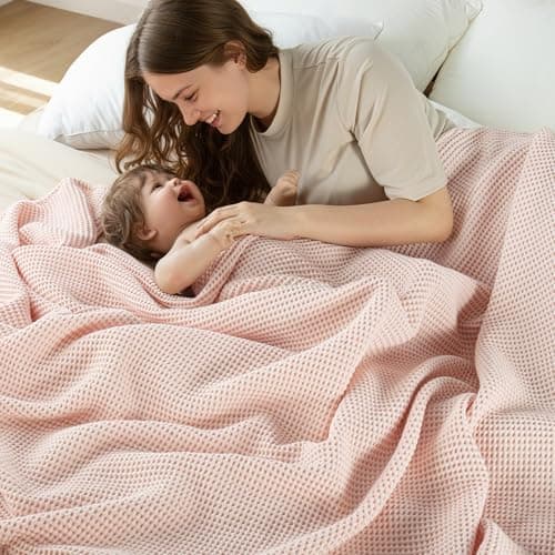 Exclusivo Mezcla 100% Cotton Muslin Throw Blanket for Sofa Couch, Pink — view 2