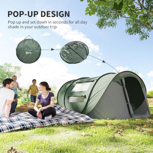 Outsunny 3 Person Pop-up Camping Tent w/Ground Sheet 4 Windows Dark Green — view 3