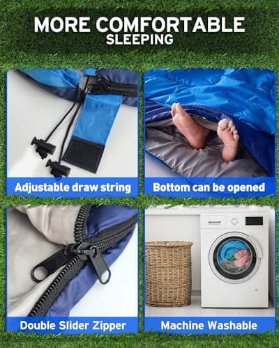 Airoieak Double Sleeping Bag King Size for Adults, 2 Person 4 Season Camping Sleeping Bag with Pillows & Carry Bag for Backpacking Hiking Travel – Blue — view 6