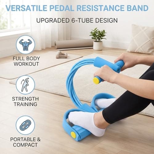 Pedal Resistance Bands with Handle, Multifunctional Pedal Resistance Band for Home Fitness and Travel Workouts, Blue Foot Pedal Resistance Band with Six Tubes — view 4