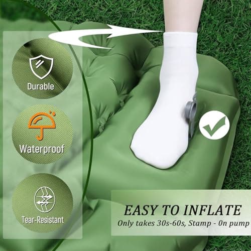 Toced Camping Sleeping Pad, Ultralight Self Inflating Sleeping Mat with Pillow Built-in Foot Pump Waterproof Compact for Backpacking Hiking Traveling Tent (Green) — view 3