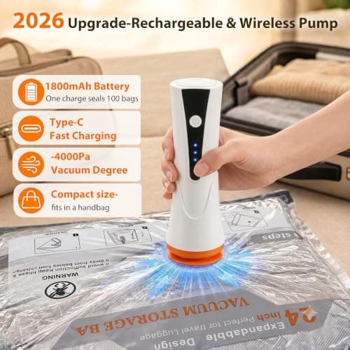 LOPIUYN Vacuum Storage Bags for Travel with Electric Pump, 14 Pack Vacuum Seal Bags for Clothing Bedding Seasonal Storage, Semi-Transparent Space Saver Compression Packing Bags for Suitcase Luggage — view 3