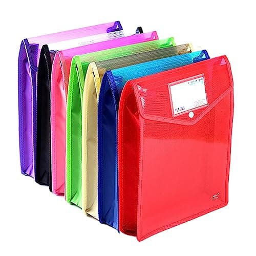 7 Pack A4 Plastic Wallets, Waterproof Popper Wallet Plastic Document Folder Premium Pockets Files Envelope for School Office Home, with Snap Closure, Large Capacity