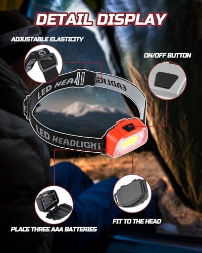 Lichamp Camping Headlamp Flashlight 4 Pack, Outdoor Battery Powered Head Lamp Gear for Running, Reading, Hiking, Walking, Climbing, Fishing, Hunting, Jogging, Headlight Multipack for Adults, Kids — view 4