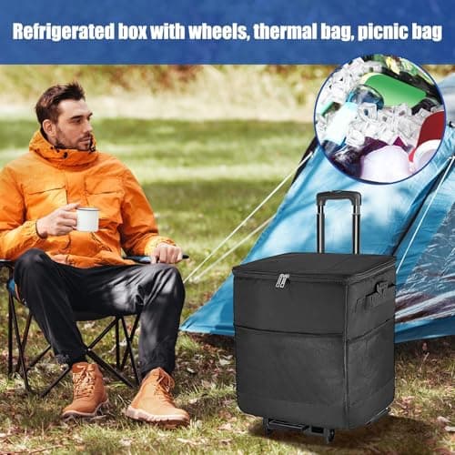 Rolling Cooler Portable Leakproof Insulated Waterproof Reusable Wheeled — view 2