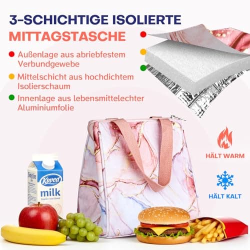 Jessonly Lunch Bag for Women Insulated Lunch Bag Thermal Food Bag with Zipper Lunch Cool Bag Lunch Box Tote Bag for Kids, Girls, Adults, School, Work, Picnic, Outdoor Travel — view 3
