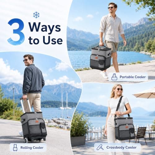 Cool Bag, 50L Large Cooler Box on Wheels, Leakproof Insulated Cooler Bag with Stable All Terrain Cart & Handle, Portable Wheeled Picnic Thermal Bag for Camping Beach Fishing Grocery Shopping Travel — view 3