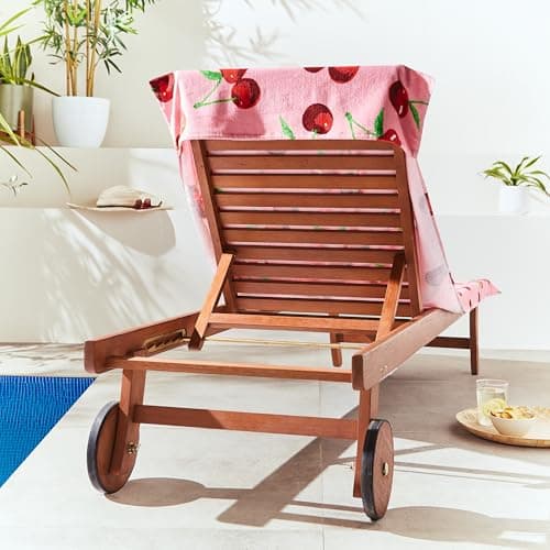 Catherine Lansfield Cherries Cotton 78x200cm Beach Sun Lounger Towel Pink — view 2