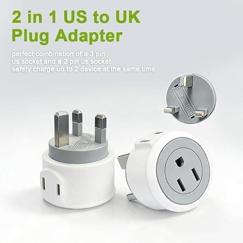 US to UK Travel Plug Adapter, American to UK Converter, 2-Pin and 3-Pin US Plug Power Adapter, Suitable for the United States, Japan, Canada, China, Brazil, Argentina, Mexico（2 Pack） — view 3