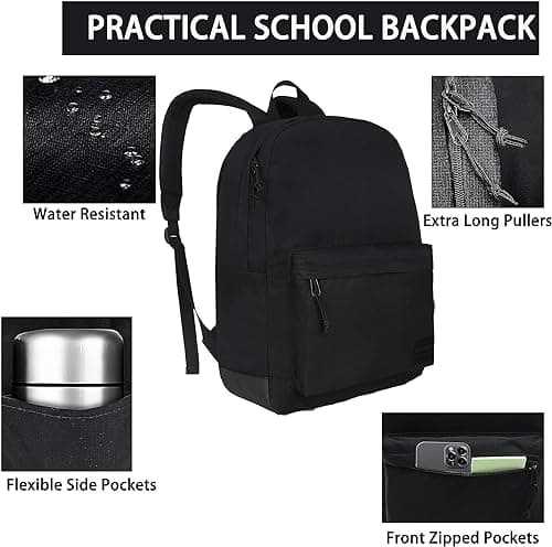 SUPACOOL Lightweight Casual Backpack for Men and Women, Water-resistant Mens backpack, Rucksack for Men, School Bag for College, School Backpack for Boys and Girls(Black) — view 6