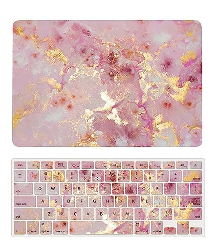 Laptop Cover Compatible with New MacBook Air 13 inch with Retina Display Touch ID Model M1 A2337 A2179 A1932 Released in 2020 2019 2018, Protective Hard Shell Case & Keyboard Cover, Pink Gold
