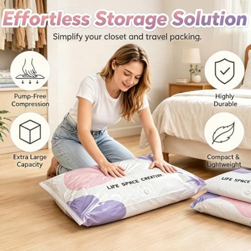 No Pump Vacuum Storage Bags, 4PCS Vacuum Pack Bags for Clothes — view 2