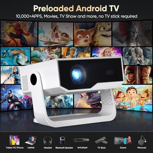 Smart Projector Android 14 Built-in Apps 270 ANSI, Support 4K&Native 1080P, Movie Projector for Bedroom Home Cinema Wifi6 and BT5.2, 270° Rotation 30db Low Noise Auto Keystone Mini Portable Projectors — view 3