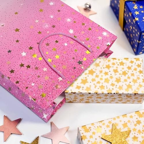 OMBRISA Gift Bags 2pcs with 2Tissue Paper, Small Size Present Bag, Birthday Gift Bag for Party Present, Wrapping Gift Bags with Handle for Men Women, Wedding, Baby Shower, Teacher’sDay (Blue, Pink) — view 3