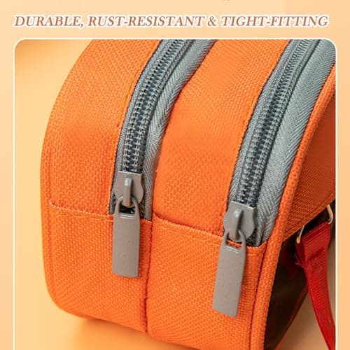 RubyTint Portable Large Capacity Pencil Case – 3-Compartment Fabric Stationery Organizer for School, Office & Travel, Camouflage Pen Bag for Boys & Girls (Orange) — view 4