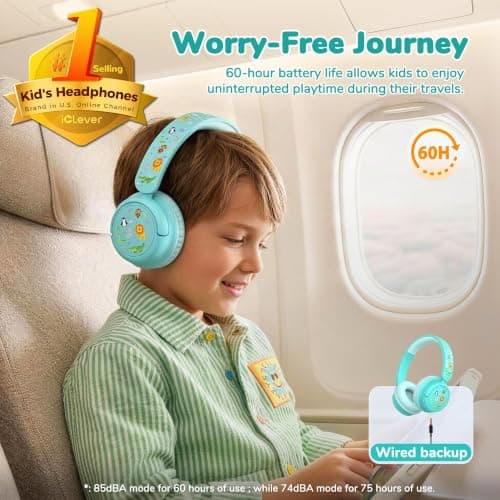 iClever BTH22 Kids Headphones Wireless 60H Play Time for Toddler Travel — view 2