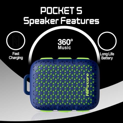 HiFuture Pocket S Bluetooth Speaker | 5.4 Wireless Speaker - IPX7 Waterproof Speaker with Type-C Charging | Portable Speaker with Built in Magnetic Clip - 5W Output with 8 Hours Playtime (Blue) — view 4