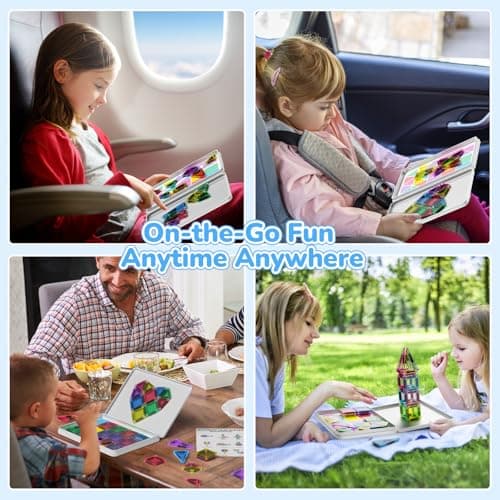 Magnetic Tiles Construction Set 42pcs Travel Toys for Kids Portable Travel MINI Magnetic Tiles Toy Magnet Toys On-The-Go Fun STEM Travel Set Montessori Toy Gift for 3+ Years Toddlers — view 2