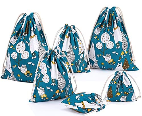 Amoyie Cotton Drawstring Bag, Storage Bag for Toys, Travel Pouch Kids, 6pcs