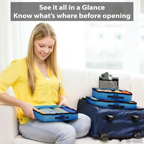 OW-Travel Packing Cubes for Suitcases 5 Pcs Blue Large with Mesh Zip Pouch — view 3