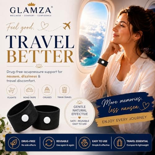 Anti-Sickness Travel Bands - Acupressure Wristbands for Motion Sickness and Nausea Relief (X5 Pairs (Black)) — view 2